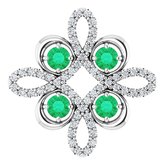 14K White Lab-Grown Emerald & 1/6 CTW Diamond Clover Pendant    